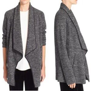 Theory Carileen Westade Waterfall Cardigan Sweater Jacket Black Gray Marl Large